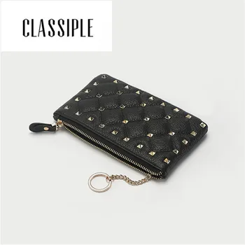 

Genuine Leather Wallet For Girls Rivets Real Cow Short Zipper Coin Purse Female Womens Wallets Large Slim Wallet Lady Monedero
