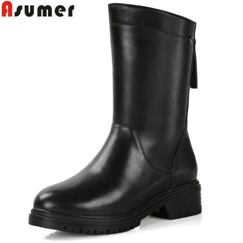 mid calf black heel boots