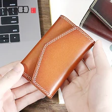 AETOOTanning из воловьей кожи в стиле ретро сумка для ключей женская сумка ручной работы кожаная сумка для карт доступа мужская сумка для ключей с пряжкой