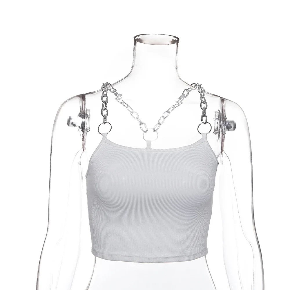  BOOFEENAA Chain Sexy Crop Tank Top Women Clothes 2019 Rave Festival Streetwear Fashion Summer Tops 