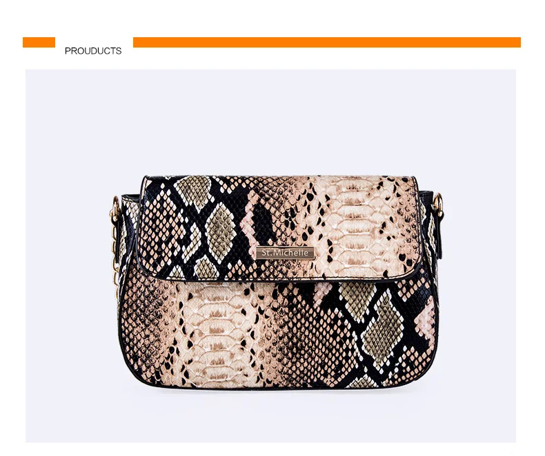 Women's Snake Skin Print Flap Messenger Bag Female Small Silver Leather Crossbody Chain Purse for women Luxury Designer Handbag (3)