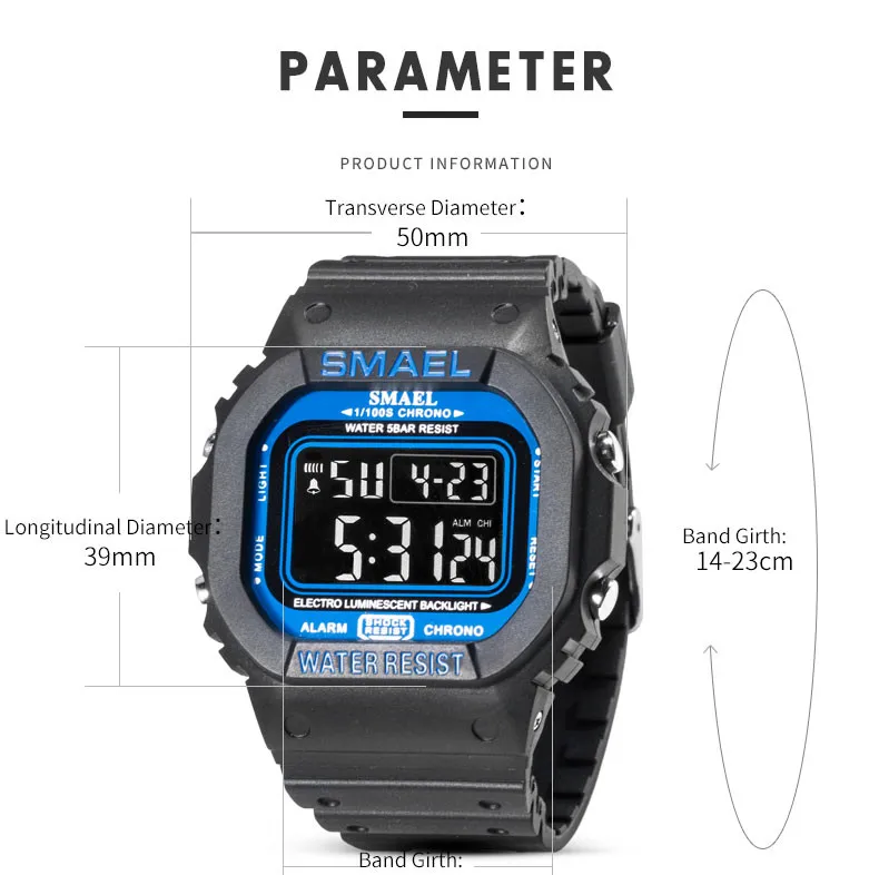 

Smael Fashion Sports Digital Men's Digital Watch Analog Dial Comfort Resin Strap Outdoor Buckle High Quality Wrist Watches reloj