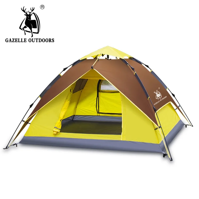3-4 человек Открытый Палатка автоматические гидравлические водонепроницаемый Пеший Туризм Путешествия семья палатки двойной слой - Цвет: yellow