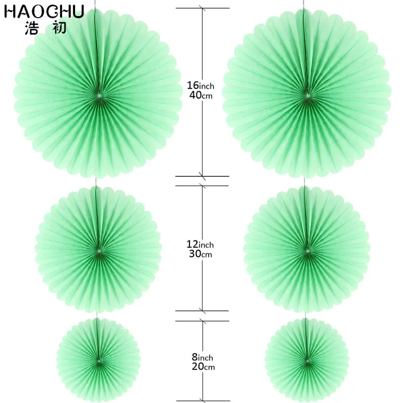 HAOCHU 6 шт. тканевые бумажные вееры Висячие бумажные аппликации разных цветов для душа Свадьба Вечеринка День рождения фестиваль синий цвет - Цвет: Светло-зеленый