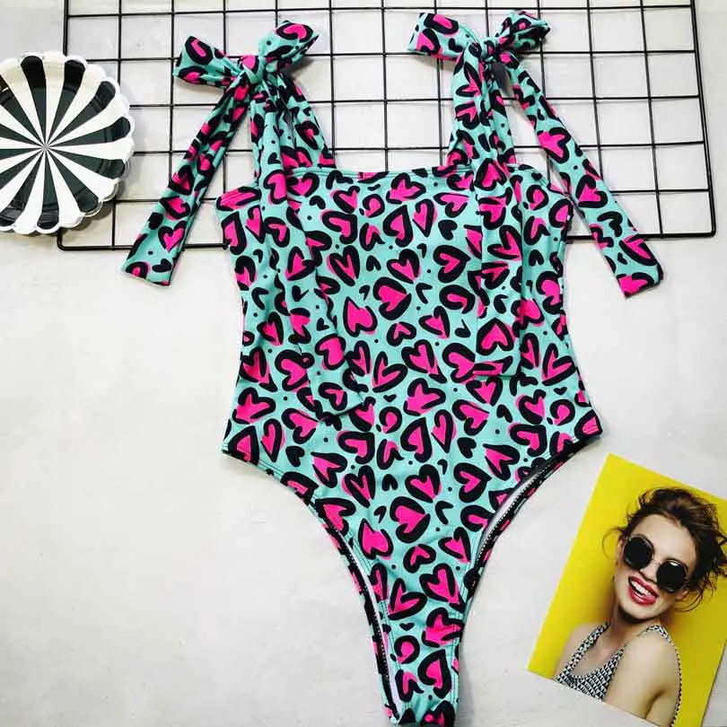 

Bikini Swiming Suit Women One Piece Swimsuit Belt Sexy Swimsuit Love Print Swimsuit Women 2019 Swim Suit Women Swimwear