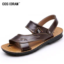 New 2017 Summer Men Sandals Split Leather Fashion Vintage Flat Heels Solid Beach Shoes For Men
