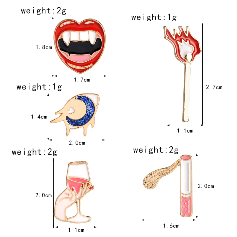 Вампирская девушка губы глаз красное вино спички сигареты брошки пуговицы заколки джинсовая куртка булавка значок мультфильм Мода ювелирные изделия подарок