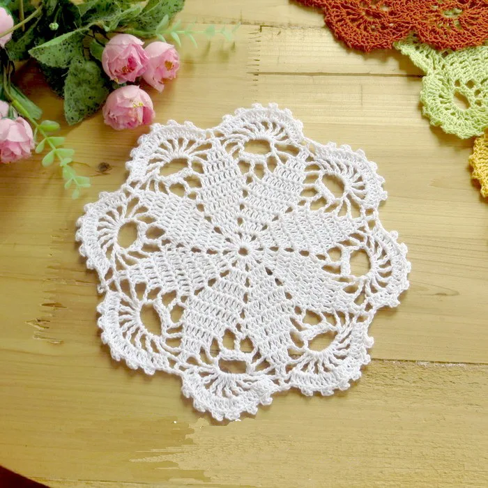20CM Handmade Crochet Doily Cotton Table Mat Vintage Floral Hand