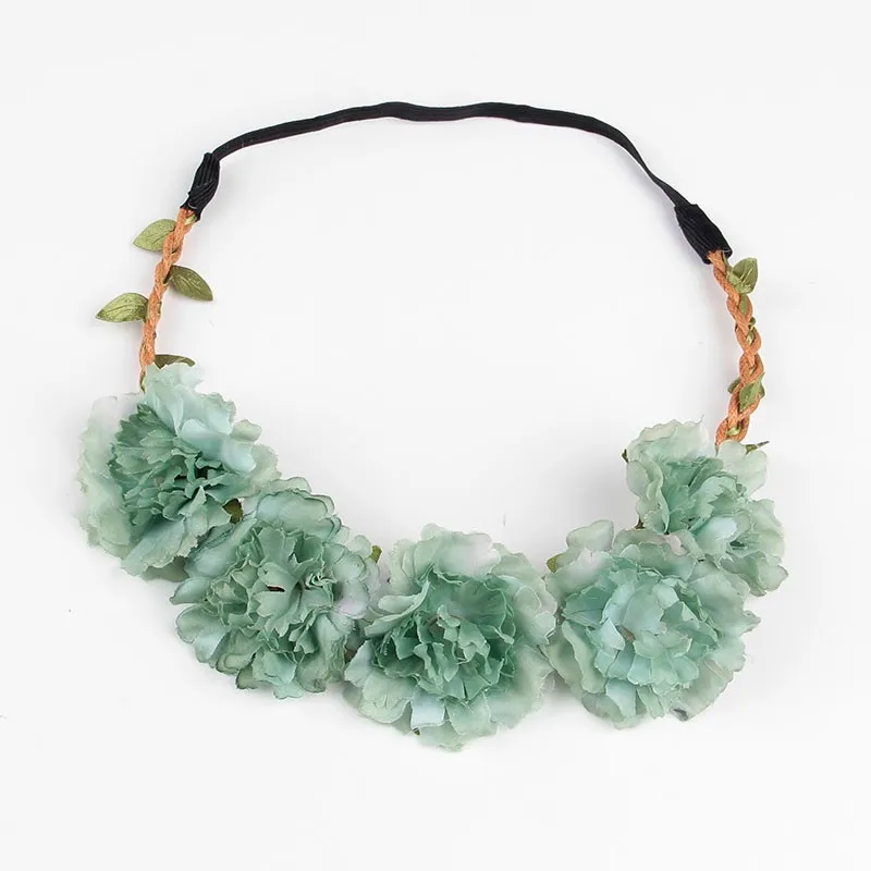 Silicone Anti-lost Chain Strap Adjustable 10pcs/lot Fashion Women Bohemia Beach Peony Flower Headband Scrunchy Hairband Wreath Flora Adjustable Headband Hair Accessories newborn socks for babies