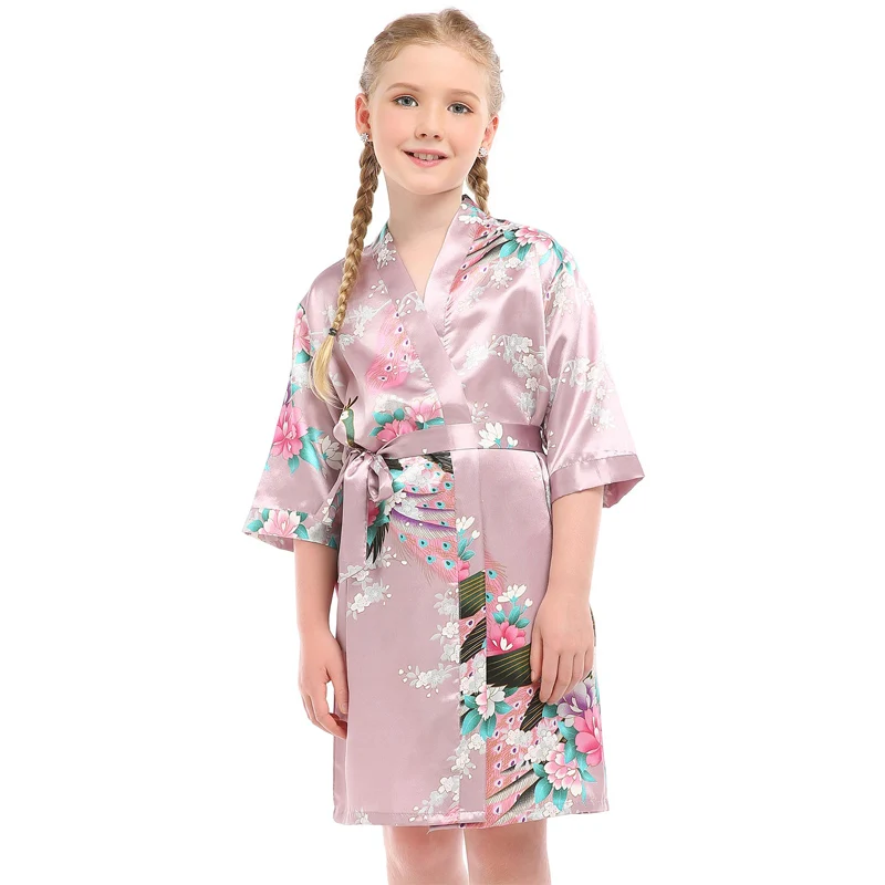 Buy 2018 Baby Girls Satin Peacock Printing Robe Summer