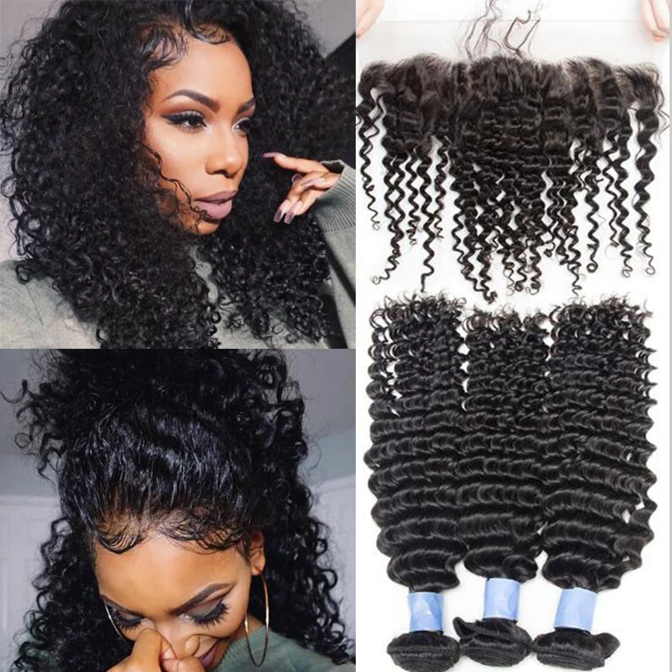 Alibele Virgin Hair Malaysian Deep Curly Lace Frontal