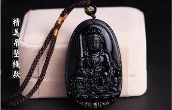 

A natural crystal Obsidian Zodiac Rabbit Pendant natal Buddha Manjusri patron