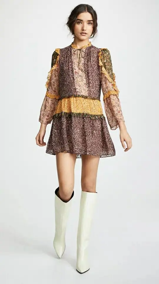 

Hot sale Fashion Celebrity Sexy Women O-Neck Patchwork Ruffles body con dress night Club Party Dresses wholesale