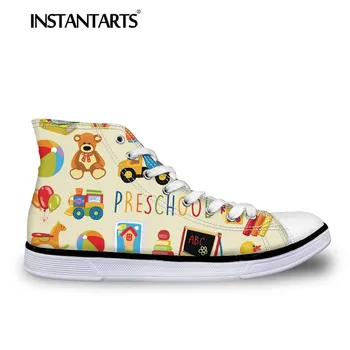 

INSTANTARTS Women's Lace Up Vulcanize Canvas Shoe Preschool Teacher Print Women Breathable High Top Casual Shoe Classic Sneakers