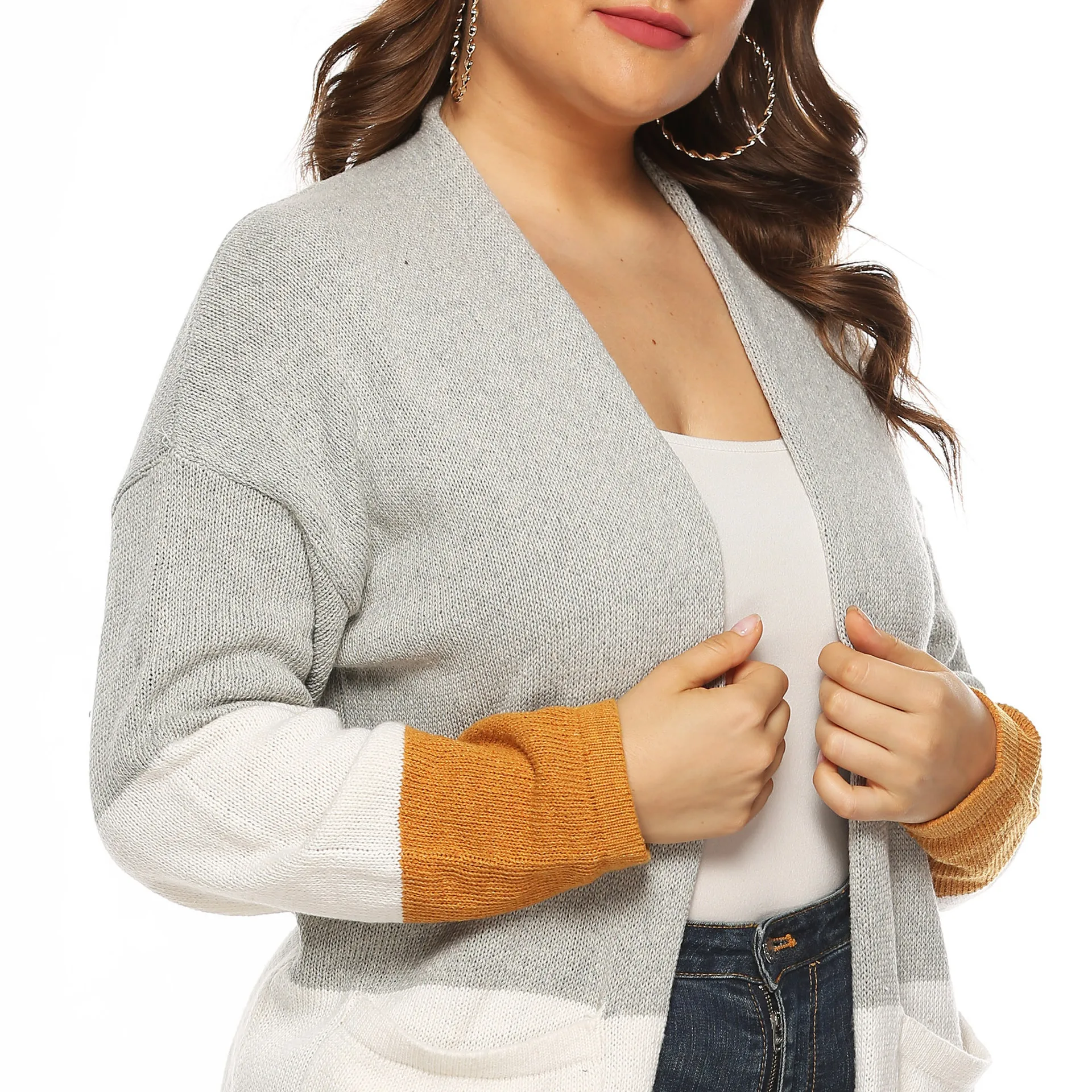 PGSD большой размер Женская одежда Осень Зима Повседневная утолщенная цветная строчка большой карман длинный рукав вязаный свитер кардиган 3XL
