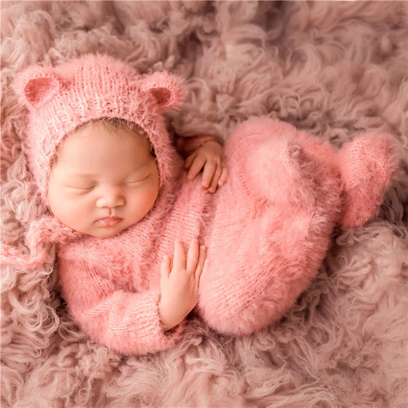 Photo prop. Ready to ship Newborn girl bear bonnet. Pink bear hat. newborn girl prop newborn girl hat