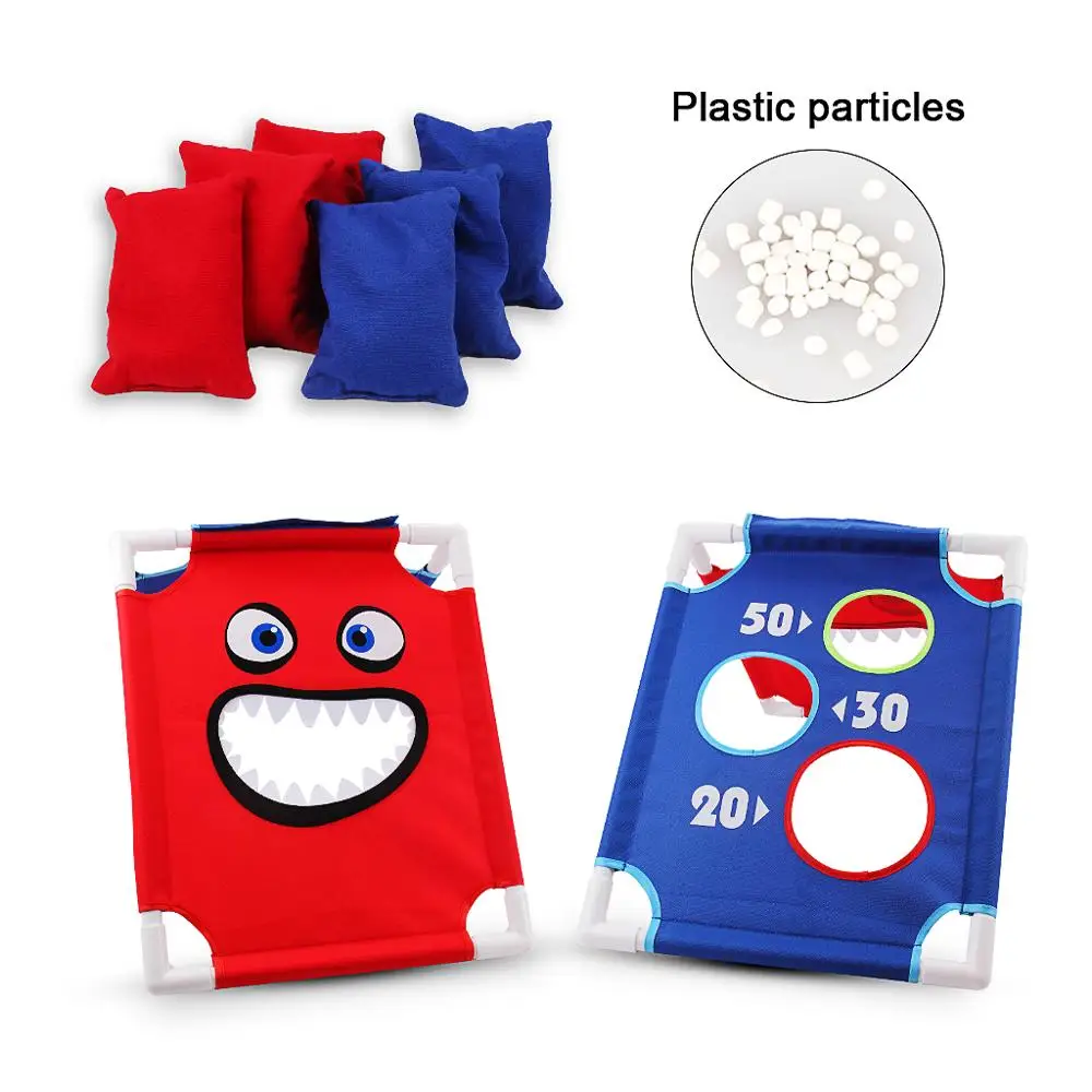 Children Sports Sandbags Sports Cornhole Boards Throwing Game with 8 Bean Bags  Portable PVC Framed Cornhole (BlueRed) (5)