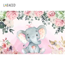 Laeacco Elephant Flowers Blooming Baby Shower Birthday Party Photography Backgrounds Photographic Backdrops For Photo Studio
