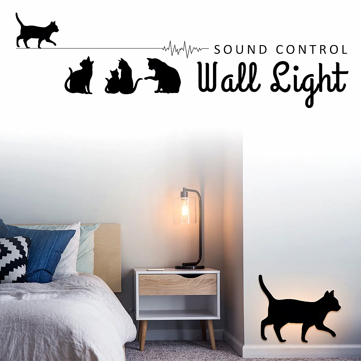 

Cute Cat Shape Sound Control Light LED Battery Night Light Wall Lamp Home Gift