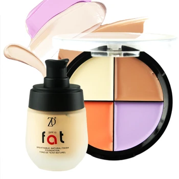 

ZD 2pcs Face Makeup Set Maquiagem SPF 15 Liquid Foundation 4 Colors Long Lasting Concealer Palette Beauty Cosmetics Kit FN02S