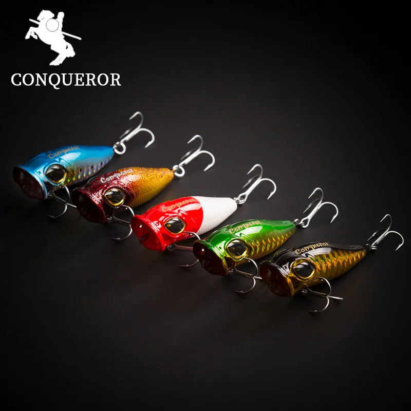 

Conqueror Hot Model Retail fishing lures,hard bait assorted colors, popper 60mm/10g 45mm/4.5g, Floating top water baits VMC hank