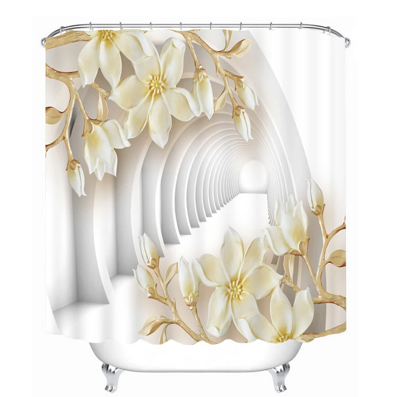 

Customized Beautiful 3D White Flower Butterfly Pattern Shower Curtains Bathroom Curtain Waterproof Thickened Bath Curtain