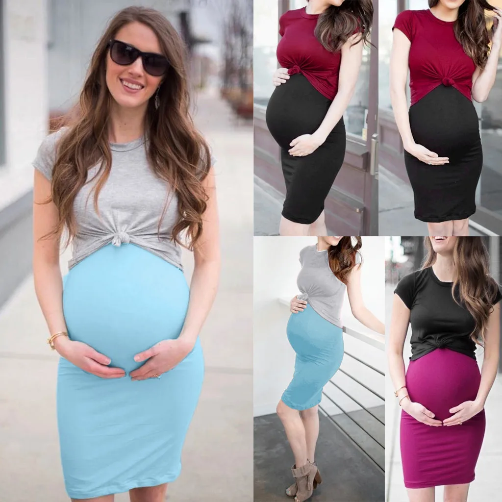 

Pregnancy Dress 2PC Women Loose Maternity Short Sleeve O-Neck Tops+Dress Set Suit Premama Summer Clothes Plus Size S-5XL 2019