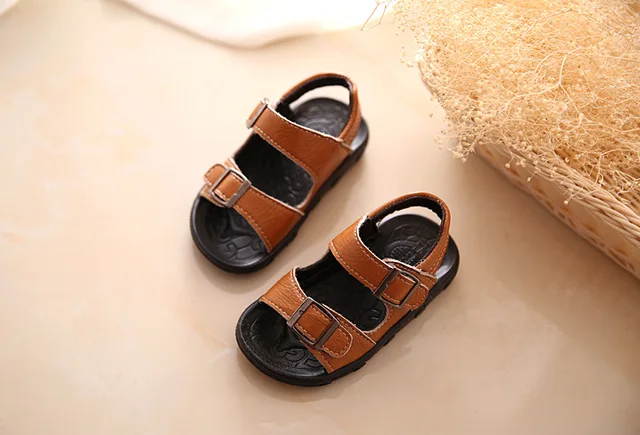 Children Summer Genuine Leather Beach Sandals Boys Soft Bottom