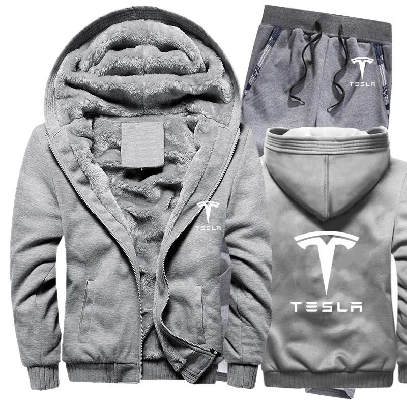 Толстовки мужские Tesla Car Logo Мужские s толстовки костюм зимний толстый теплый флис хлопок спортивный костюм на молнии мужские s куртка+ брюки комплекты из 2 предметов - Цвет: 821