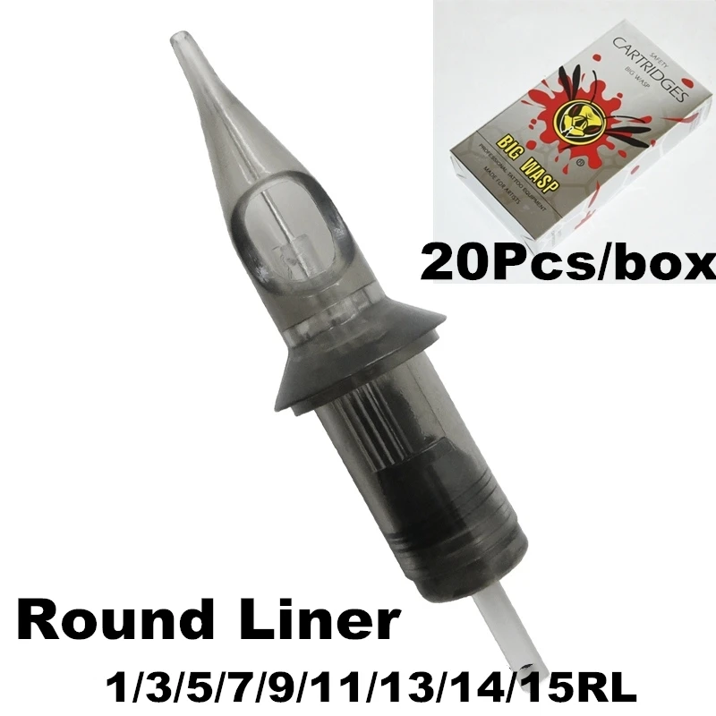 

20Pcs/box BIGWASP Disposable Makeup Grey Tattoo Cartridge Needle RL/RS/RM/M1 Tattoo Gun Round Liner 1/3/5/7/9/11/13/14/15RL