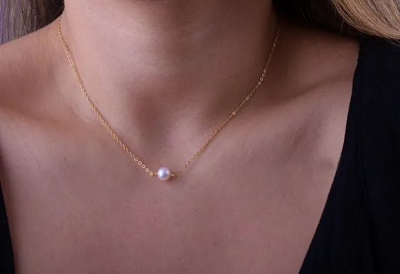 Single Pearl Necklace, Simple 