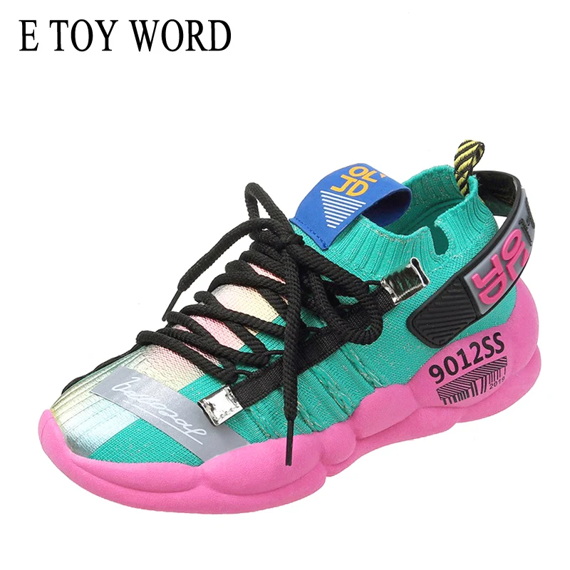 

E TOY WORD 2019 New Sports Shoes Women flying woven Elastic Socks Sneakers women Breathable Students Casual Shoes tenis feminino