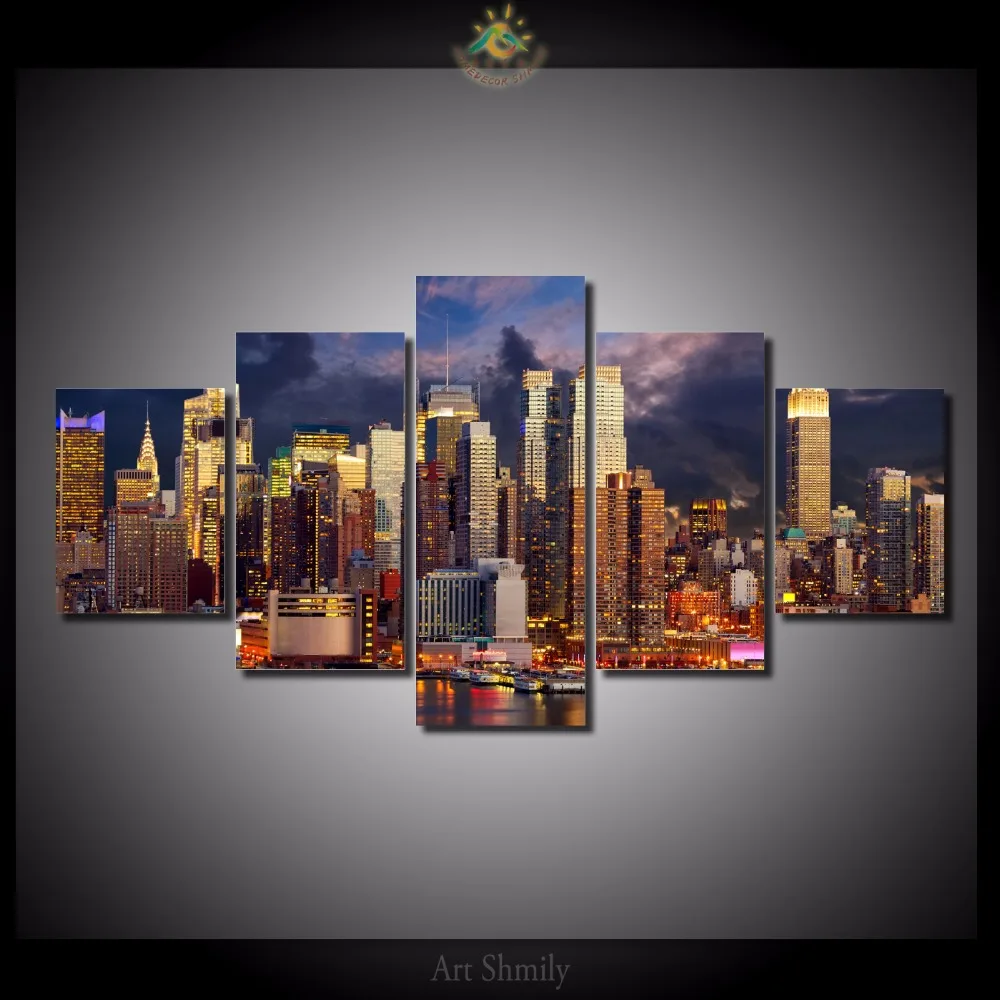 HD Print 5 pcs cityscape canvas wall art print painting art Home Decor