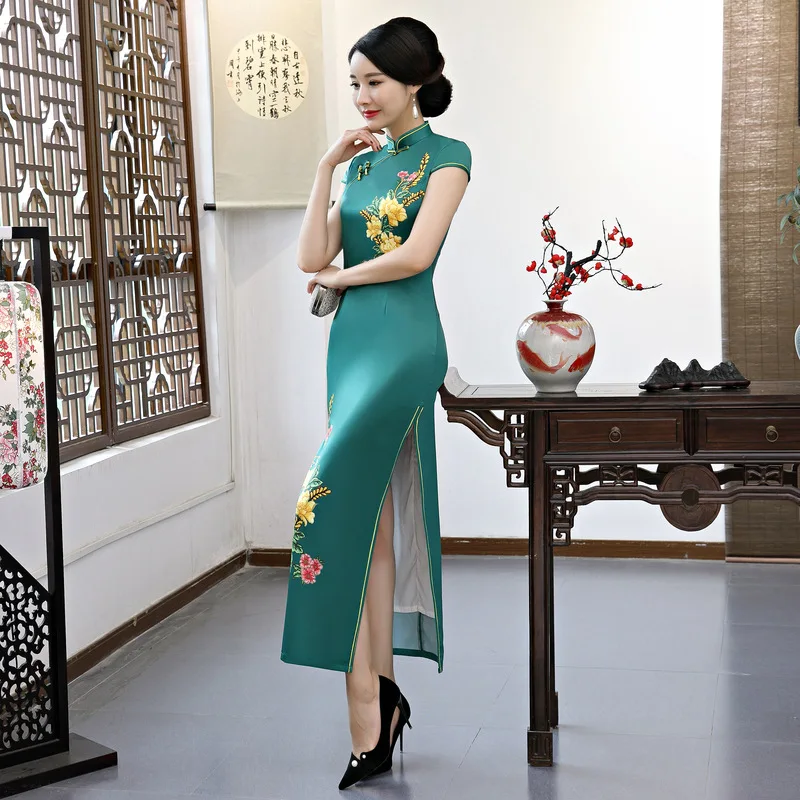 

Free shipping fashion short sleeve long dress Qipao Dress vintage chinese style cheongsam dress Chinese dress Plus size 3XL 4XL