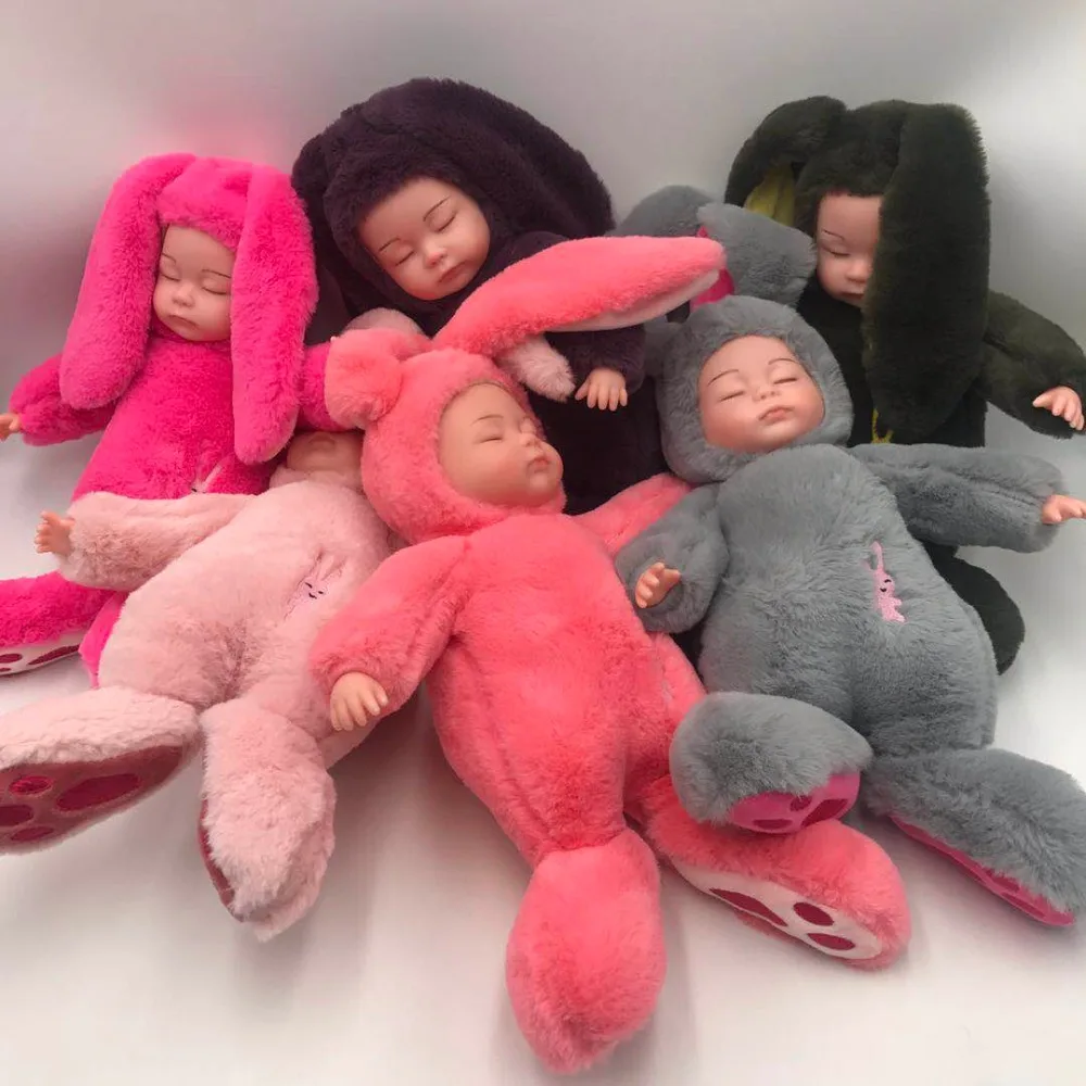 Беби борн, пупсы спящая кукла в одежде зайца 42 см. спит с ребенком, мягкая игрушка для девочек,куклы лол плюшевые игрушки, новогодние подарок на день рождения для детей на коллекцию, из России