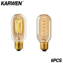 KARWEN 6 шт. Винтаж Эдисон лампы T45 E27 подвесной светильник в стиле ретро 40W лампа Винтаж светильник лампочка 220V накаливания светильник лампа накаливания Эдисона c