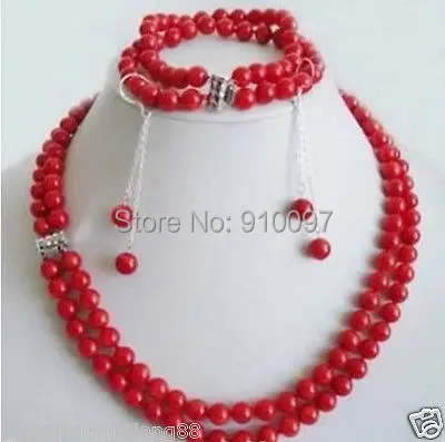 

LHX54012>>set 2 rows 7-8mm red coral necklace bracelet earring