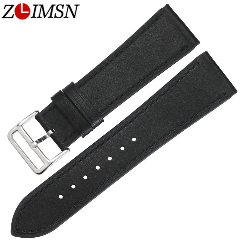 

ZLIMSN Men Women Sports Genuine Leather Watch Bands Strap Black Brown Replacement 22 24mm Watchbands 316L Stainless steel Buckle