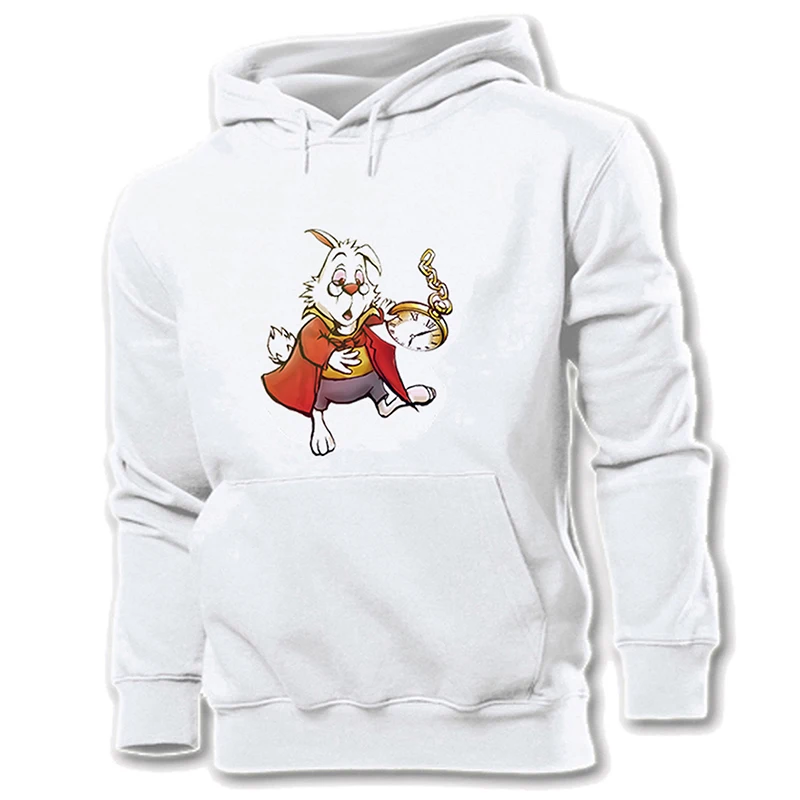 

Alice In Wonderland White Rabbit and Cheshire Cat Spider-Man black men's graphic hoodie sweatshirt personality hooded pullover