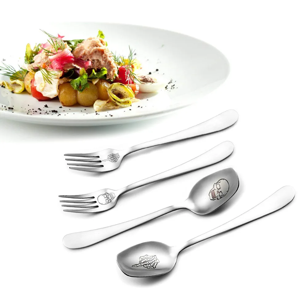 

High Quality Skeleton Skull Printed Spoon Forks Stainless Steel Western Tableware Cooking Accessories Kitchen Gadgets