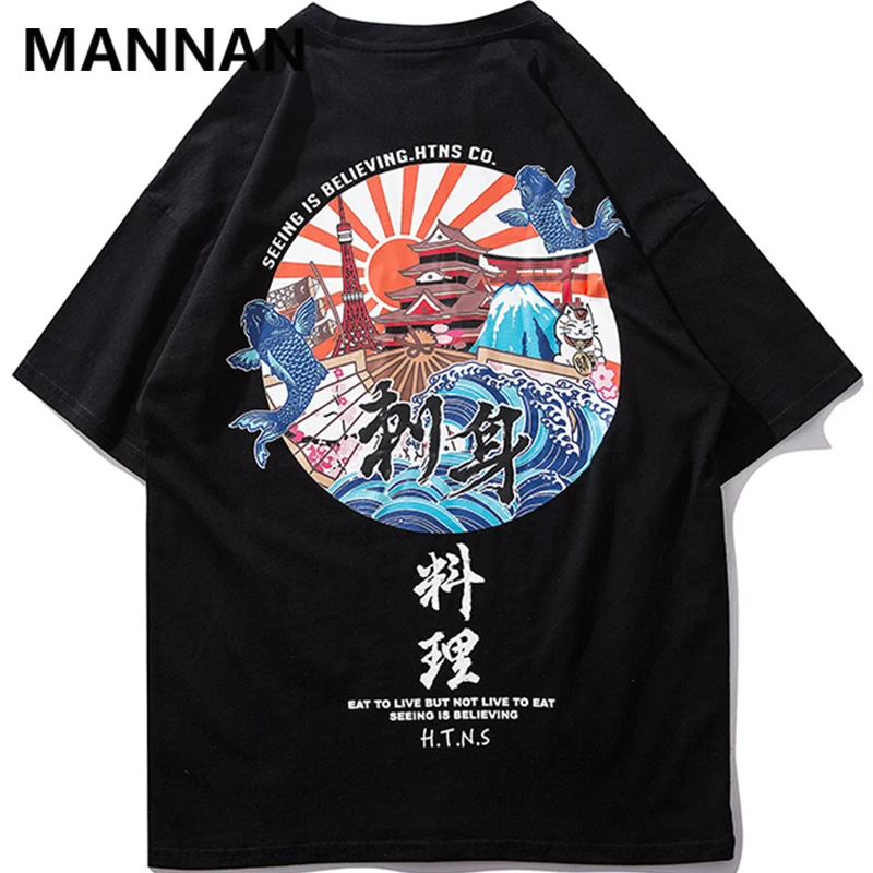 

MANNAN Japanese Sashimi Printed T Shirts 2019 Summer Mens Harajuku Short Sleeve Fashion Tshirts Hip Hop Male Casual Tops Tees