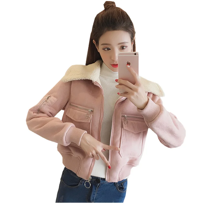 

New Autumn Winter Women Lambswool Short Coat Warm Velvet Thick Faux Suede Jacket Parkas Female Solid Zipper Coat Outwear SF1092