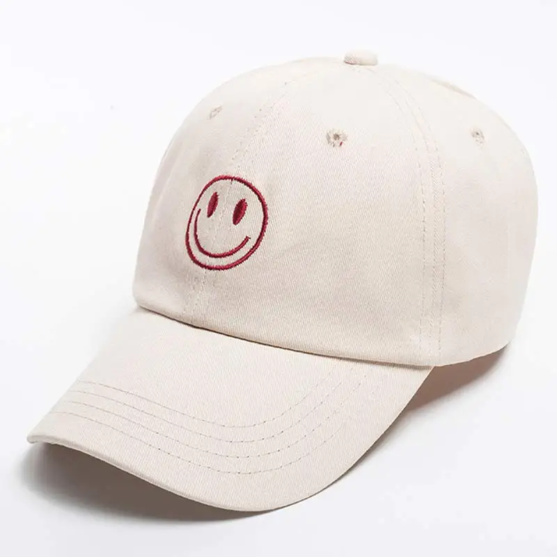 

Women's Chic Emoji Smile Face Baseball Cap with Embroidery Hip Hop Snapback Cute Hats Beige Yellow Black