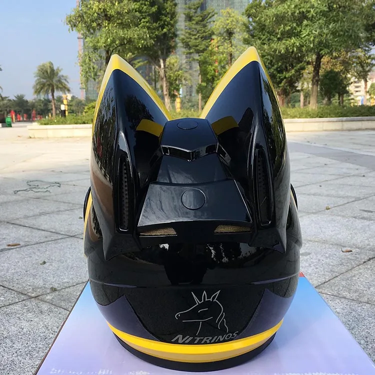 Мотоциклетные шлемы рога, когда кошачий шлем внедорожные шлемы покрывают все четыре сезона личностные кошачьи уши шлем