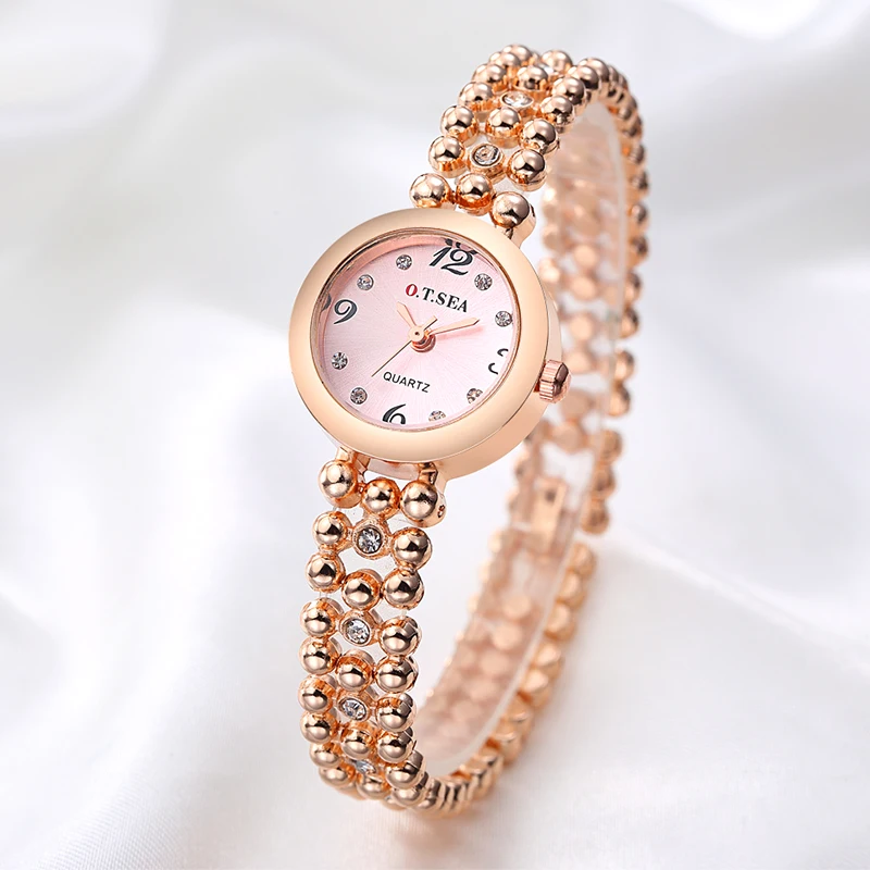 Роскошная фирма O. T. SEA, часы с браслетом из розового золота для женщин, женские часы с блестящими кристаллами, кварцевые наручные часы, Relojes Mujer OTS082 - Цвет: GOLD PINK