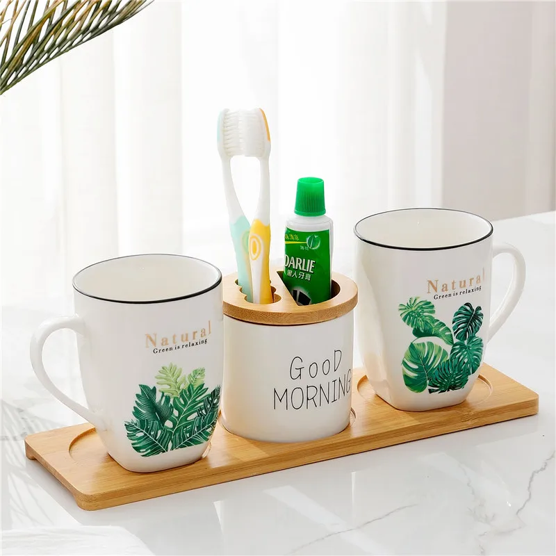 

Bathroom Tumbler Ceramic Toothbrush Cups Couple Toothbrush Cups Bath Hardare Sets Double Gargle Cup Bathroom Accessories Set