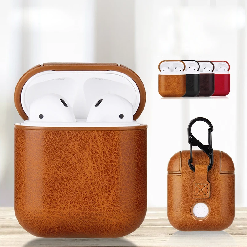 

leather Case For Apple Airpods 2 Strap PC+Leather Cover Cases with Buttons Leather Protective Skin for Airpods DropShipping