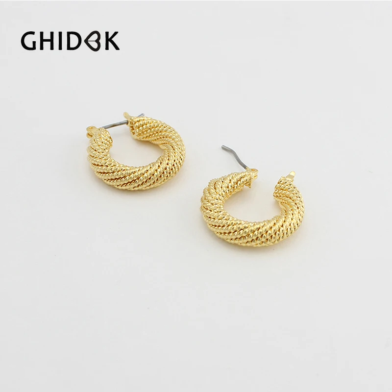 

GHIDBK 21mm Gold Silver Color Small Twisted Hoops Earrings for Women Simple Metal Round Hoop Earrings Minimalist Thick Earrings