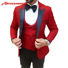 Abruzzomaster красный Цветочный принт костюм на заказ человек костюм красного цвета с рисунком куртка для дружки костюм комплект из 3 предметов костюм к ужину двойной B