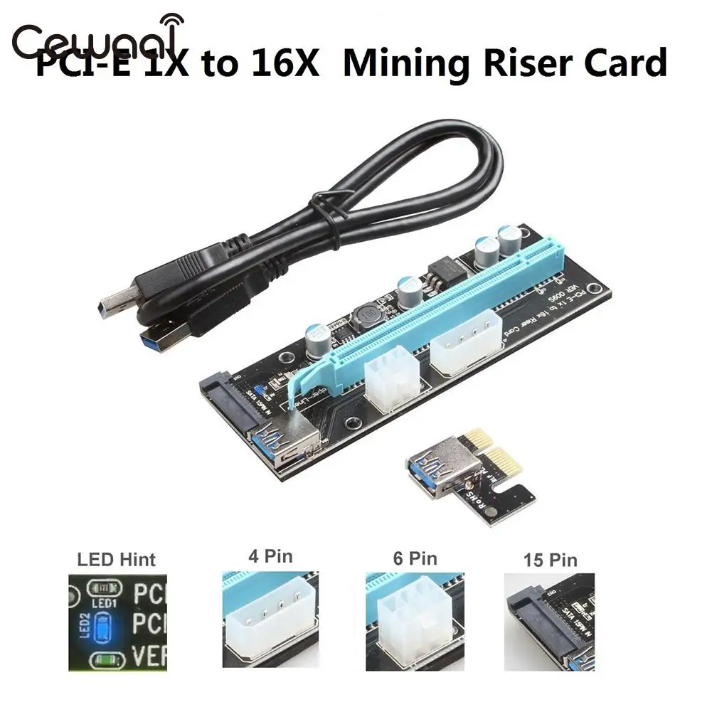 Riser Card Карта адаптера расширенная линия PCI-E 1X к 16X карты расширения BTC LTC добыча GPU SATA